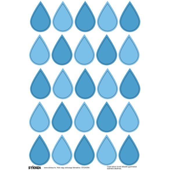 25 db esőcsepp falmatrica - kék, nagy