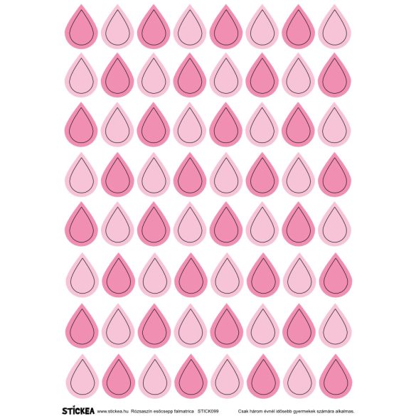 64 db esőcsepp falmatrica - rózsaszín, kicsi