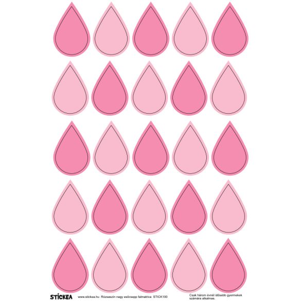25 db esőcsepp falmatrica - rózsaszín, nagy
